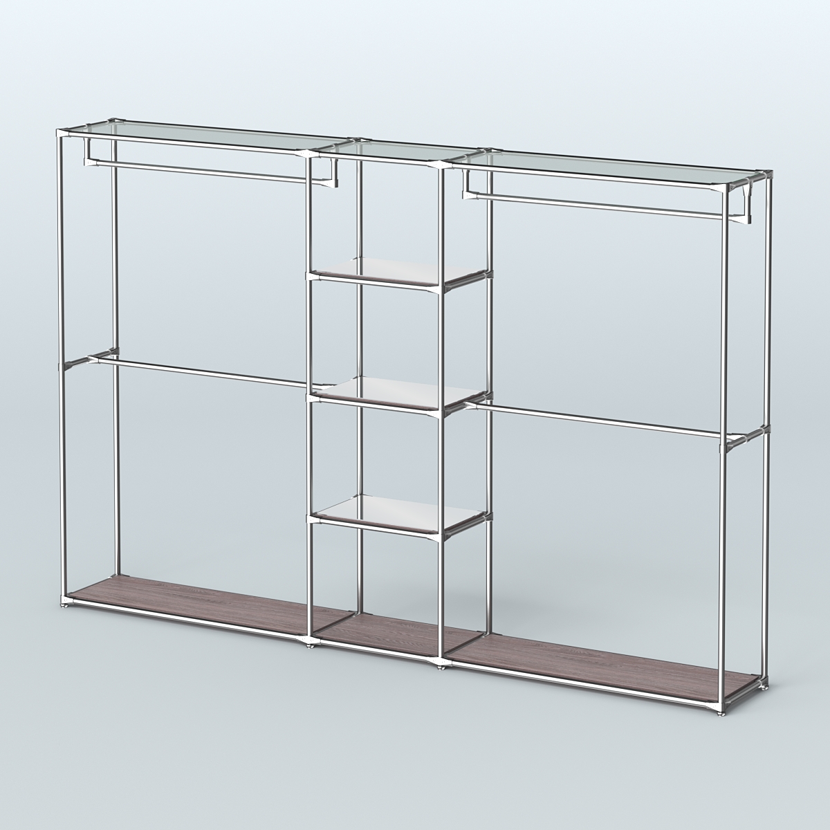 Торговая система ХРОМ без ДСП 3030 мм с зеркальными полками и поручнями №4 Ясень Анкор темный