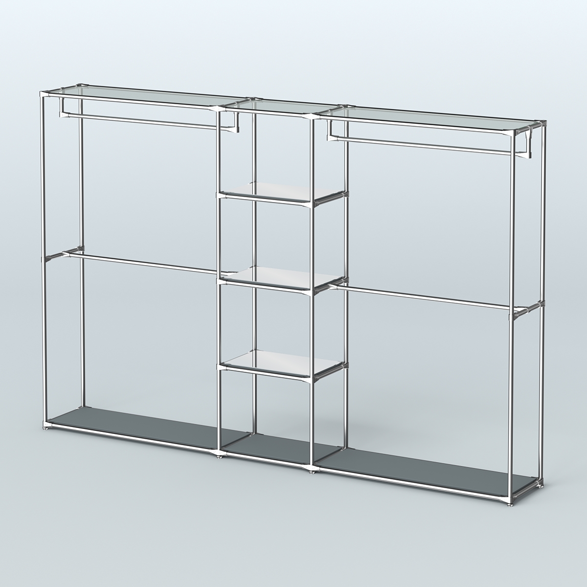 Торговая система ХРОМ без ДСП 3030 мм с зеркальными полками и поручнями №4 Темно-Серый