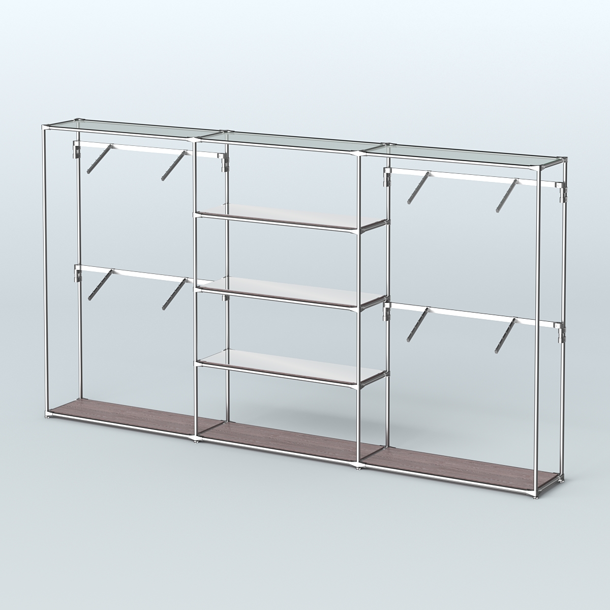 Торговая система ХРОМ без ДСП 3600 мм с зеркальными полками и поручнями №5 Ясень Анкор темный