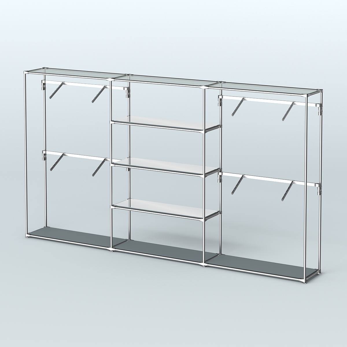 Торговая система ХРОМ без ДСП 3600 мм с зеркальными полками и поручнями №5 Темно-Серый