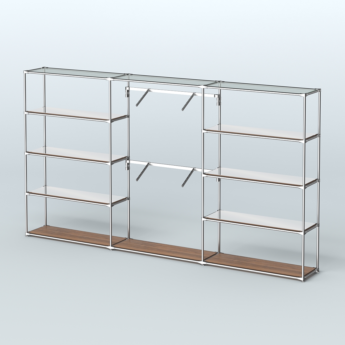 Торговая система ХРОМ без ДСП 3600 мм с зеркальными полками и поручнями №6 Орех