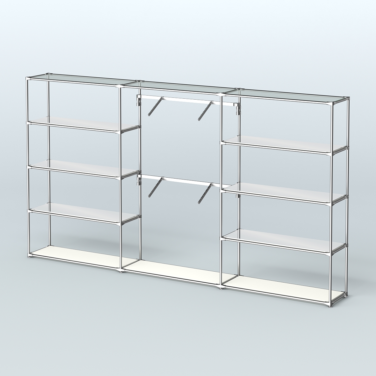 Торговая система ХРОМ без ДСП 3600 мм с зеркальными полками и поручнями №6 Белый