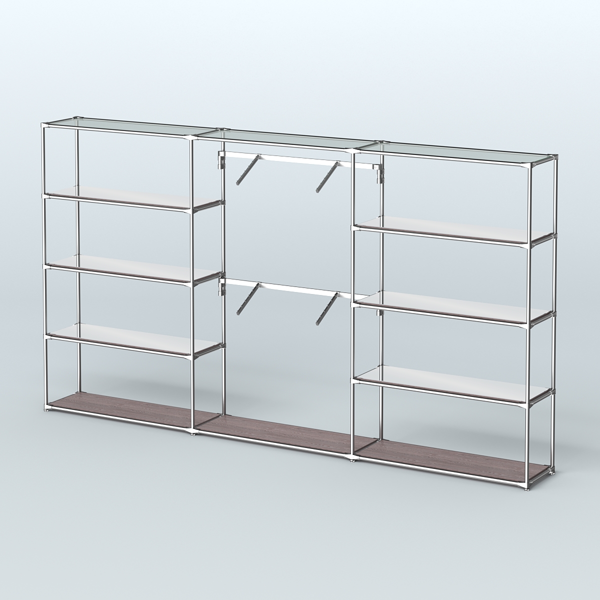 Торговая система ХРОМ без ДСП 3600 мм с зеркальными полками и поручнями №6 Ясень Анкор темный