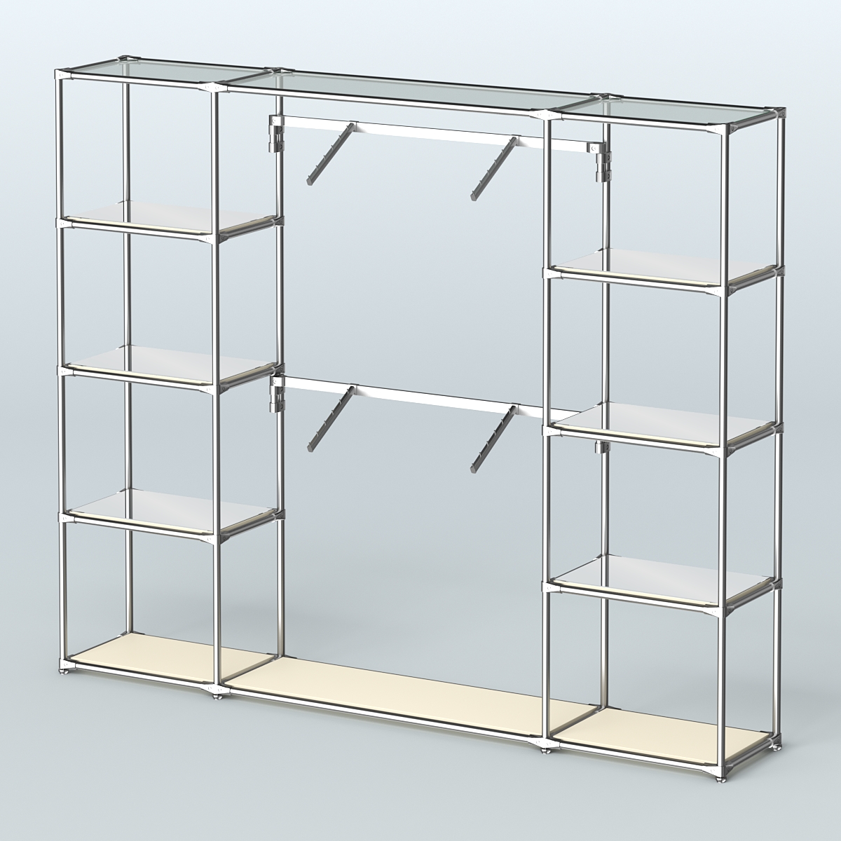 Торговая система ХРОМ без ДСП 2430 мм с зеркальными полками и поручнями №7 Крем Вайс