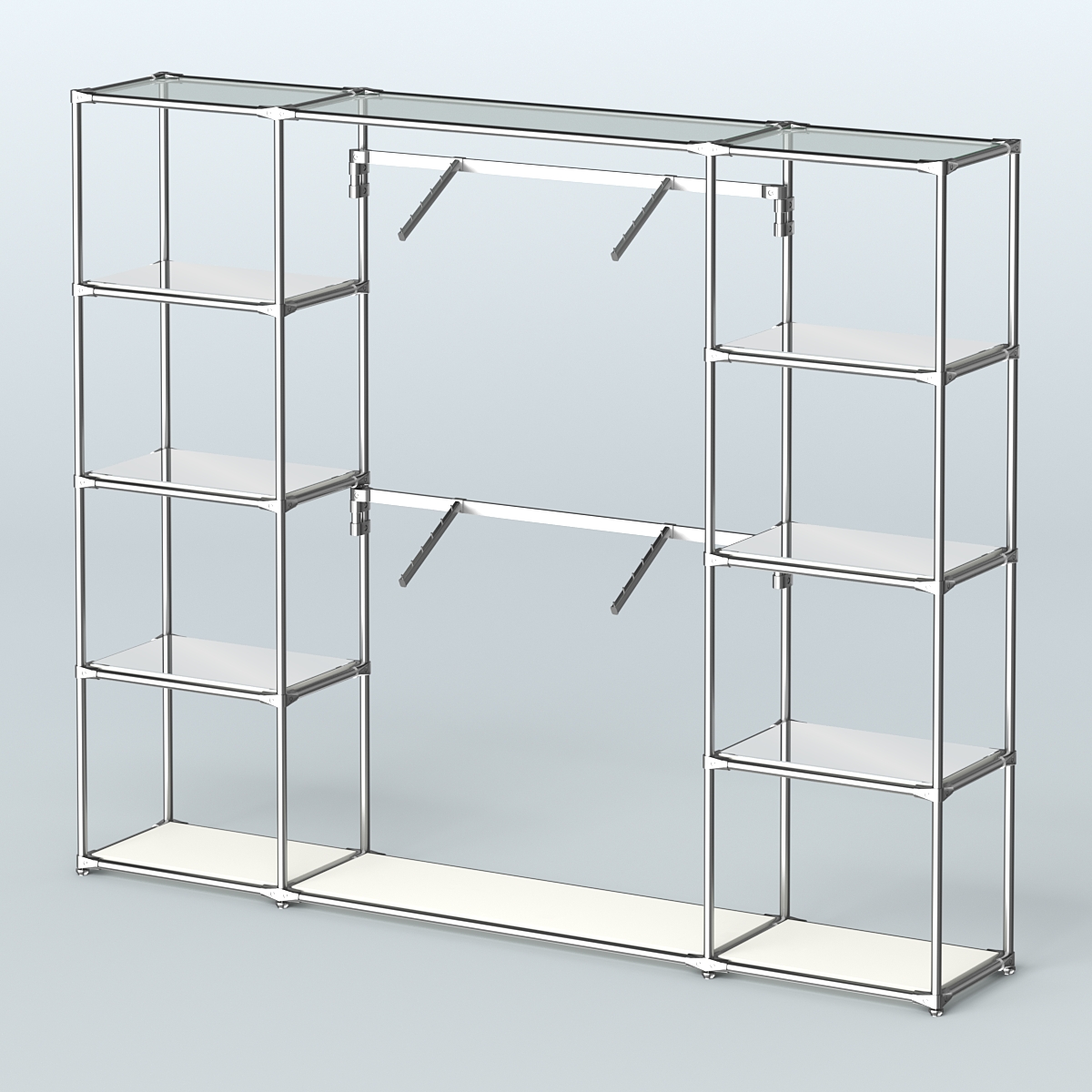 Торговая система ХРОМ без ДСП 2430 мм с зеркальными полками и поручнями №7 Белый