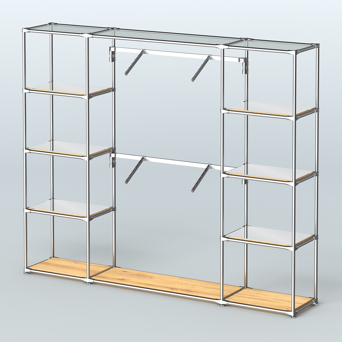 Торговая система ХРОМ без ДСП 2430 мм с зеркальными полками и поручнями №7 Дуб Золотистый