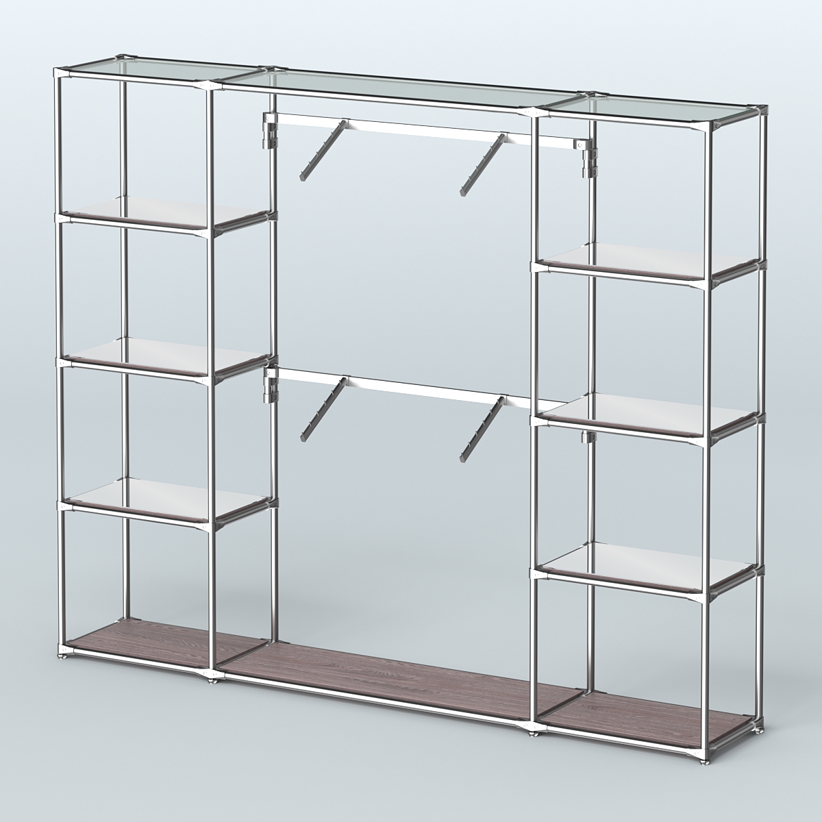 Торговая система ХРОМ без ДСП 2430 мм с зеркальными полками и поручнями №7 Ясень Анкор темный