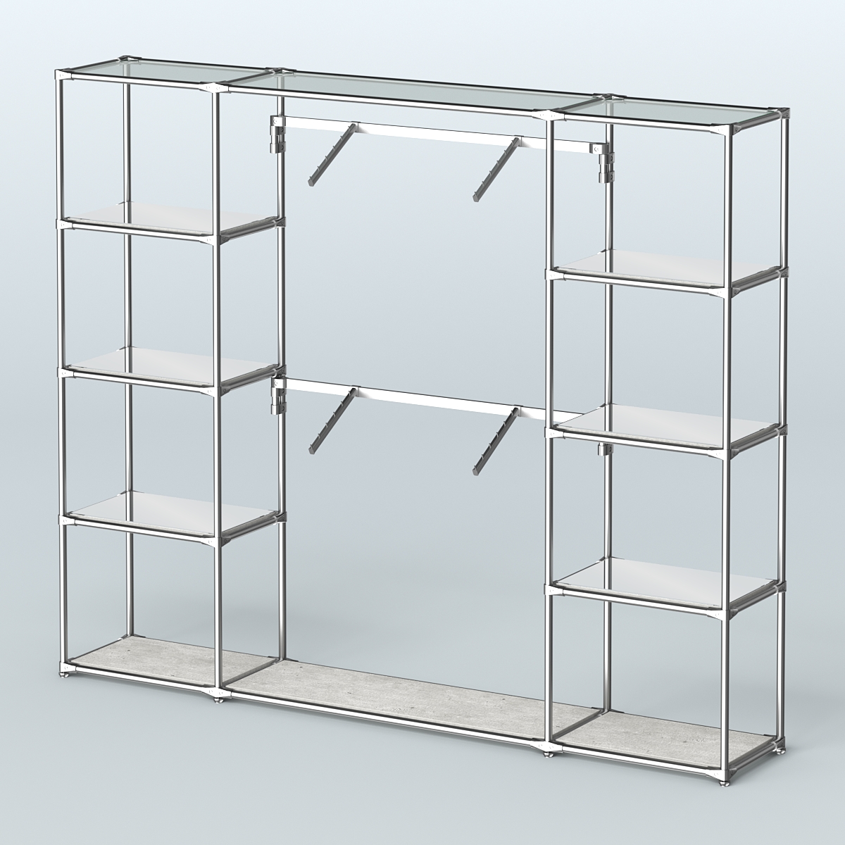 Торговая система ХРОМ без ДСП 2430 мм с зеркальными полками и поручнями №7 Метрополитан Грей