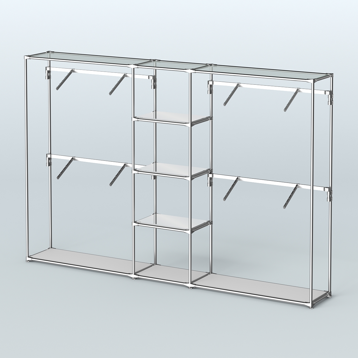 Торговая система ХРОМ без ДСП 3030 мм с зеркальными полками и поручнями №8 Серый