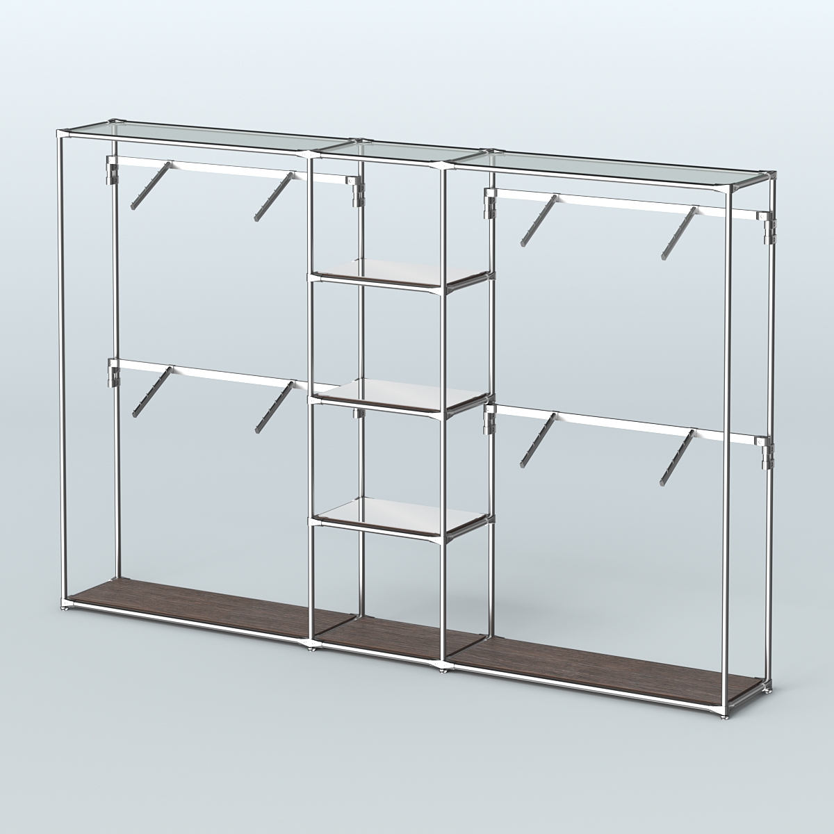 Торговая система ХРОМ без ДСП 3030 мм с зеркальными полками и поручнями №8 Дуб Венге