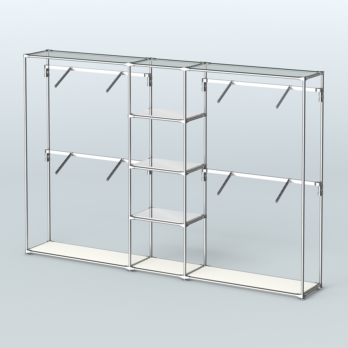 Торговая система ХРОМ без ДСП 3030 мм с зеркальными полками и поручнями №8 Белый