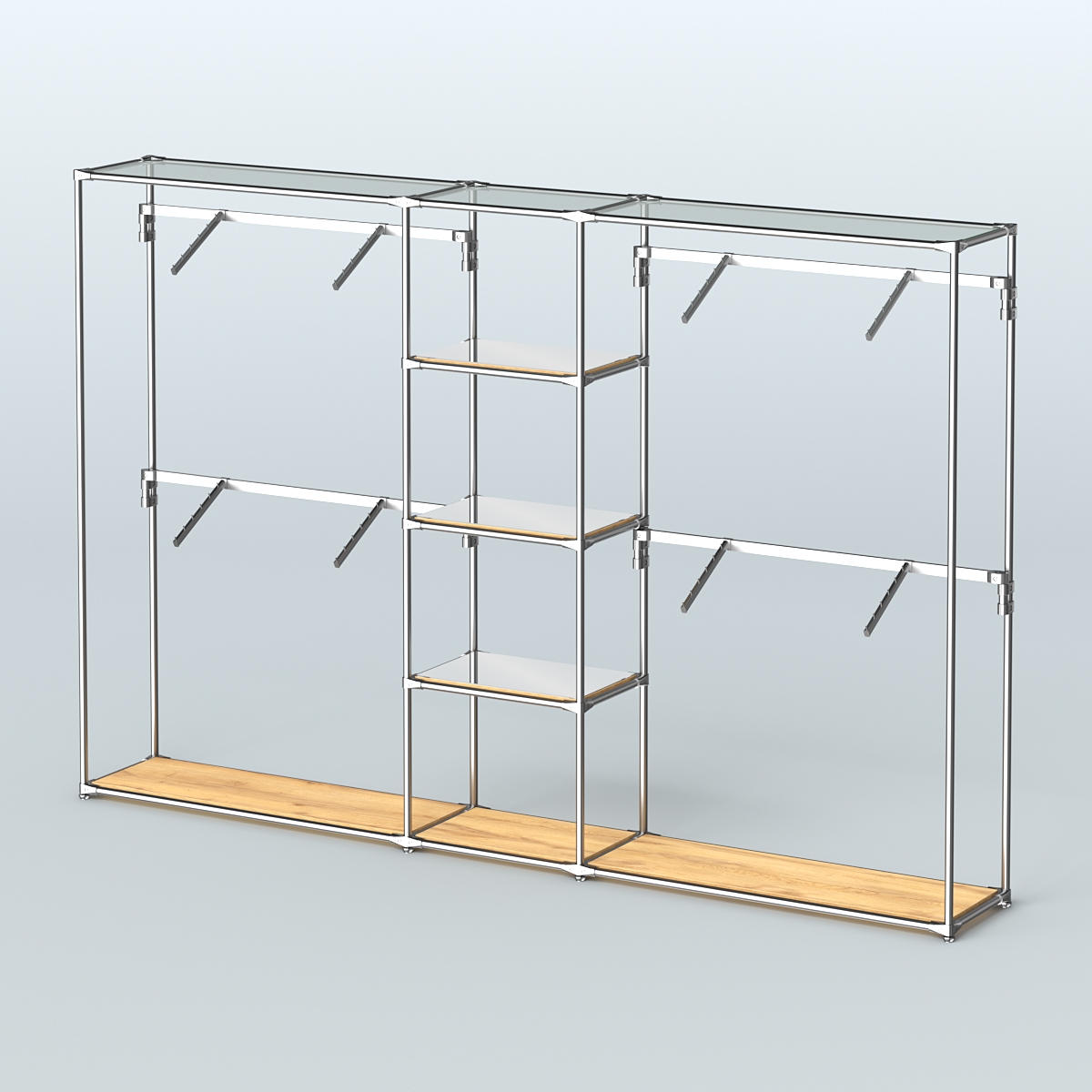 Торговая система ХРОМ без ДСП 3030 мм с зеркальными полками и поручнями №8 Дуб Золотистый