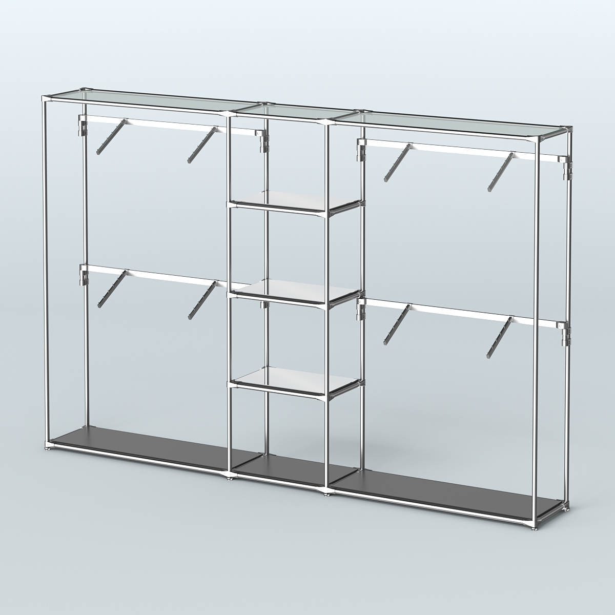 Торговая система ХРОМ без ДСП 3030 мм с зеркальными полками и поручнями №8 Черный