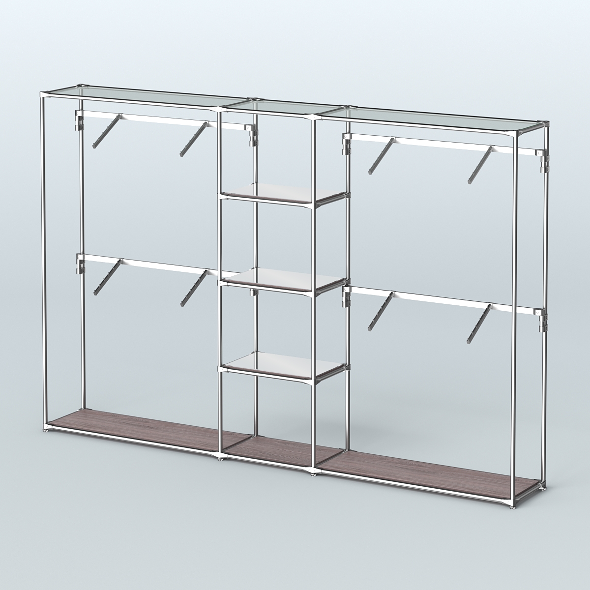 Торговая система ХРОМ без ДСП 3030 мм с зеркальными полками и поручнями №8 Ясень Анкор темный