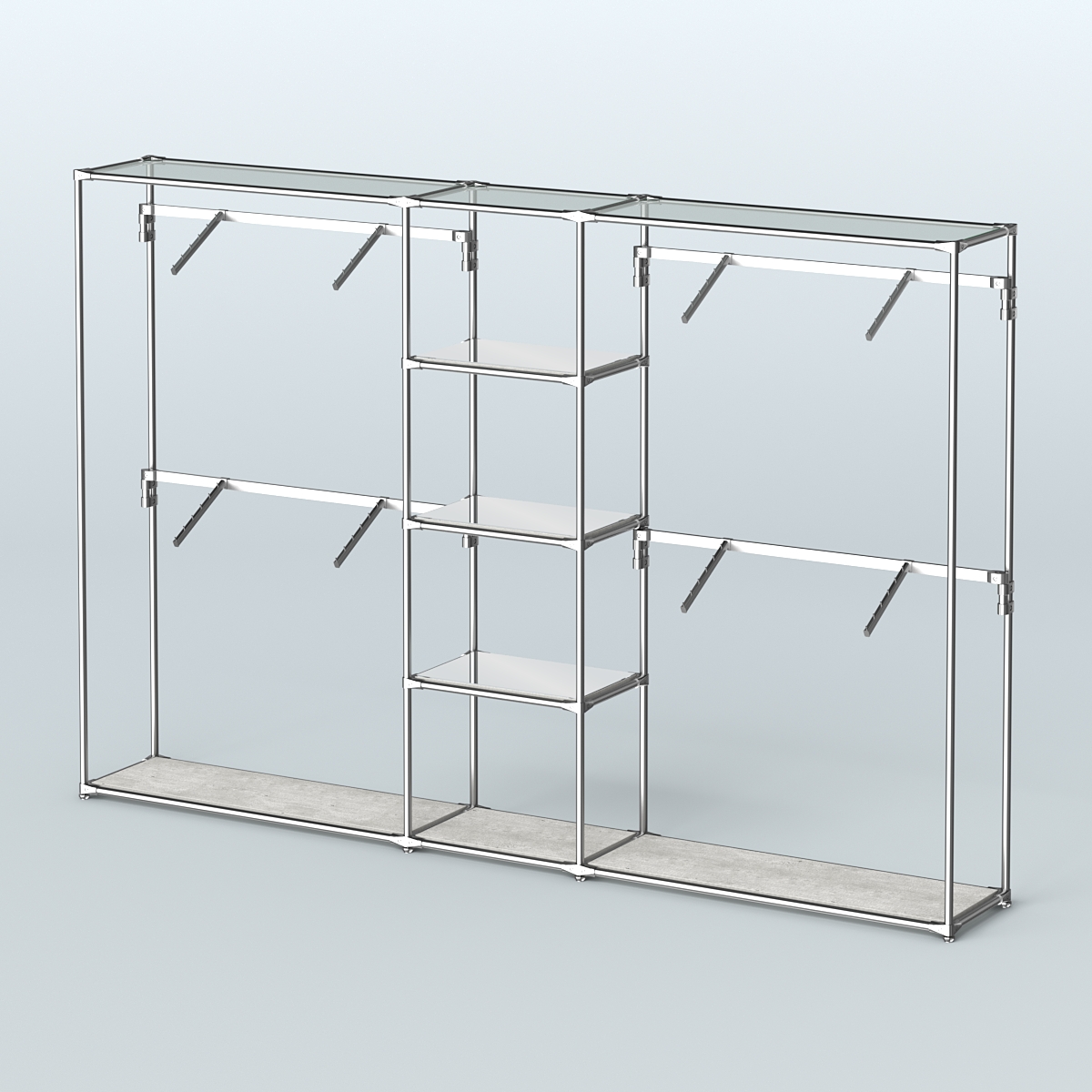 Торговая система ХРОМ без ДСП 3030 мм с зеркальными полками и поручнями №8 Метрополитан Грей