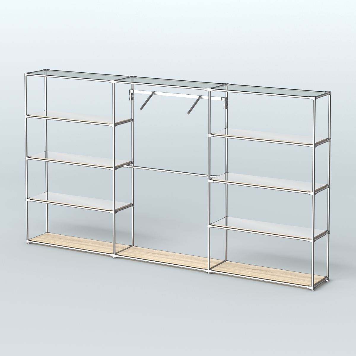 Торговая система ХРОМ без ДСП 3600 мм с зеркальными полками и поручнями №9 Дуб Сонома