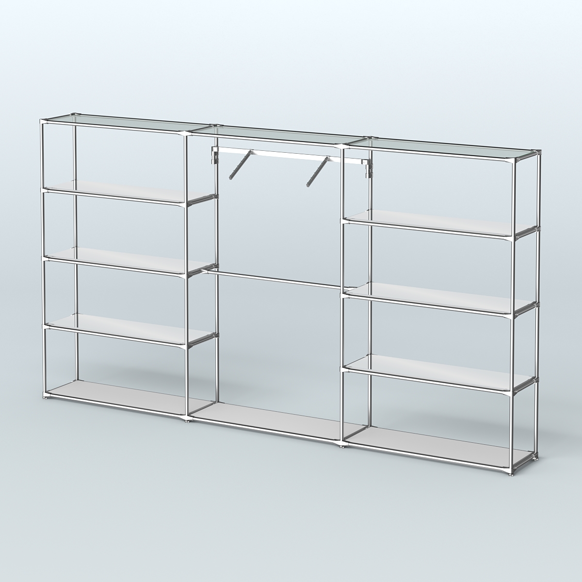 Торговая система ХРОМ без ДСП 3600 мм с зеркальными полками и поручнями №9 Серый