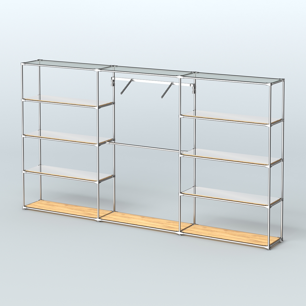 Торговая система ХРОМ без ДСП 3600 мм с зеркальными полками и поручнями №9 Дуб Золотистый