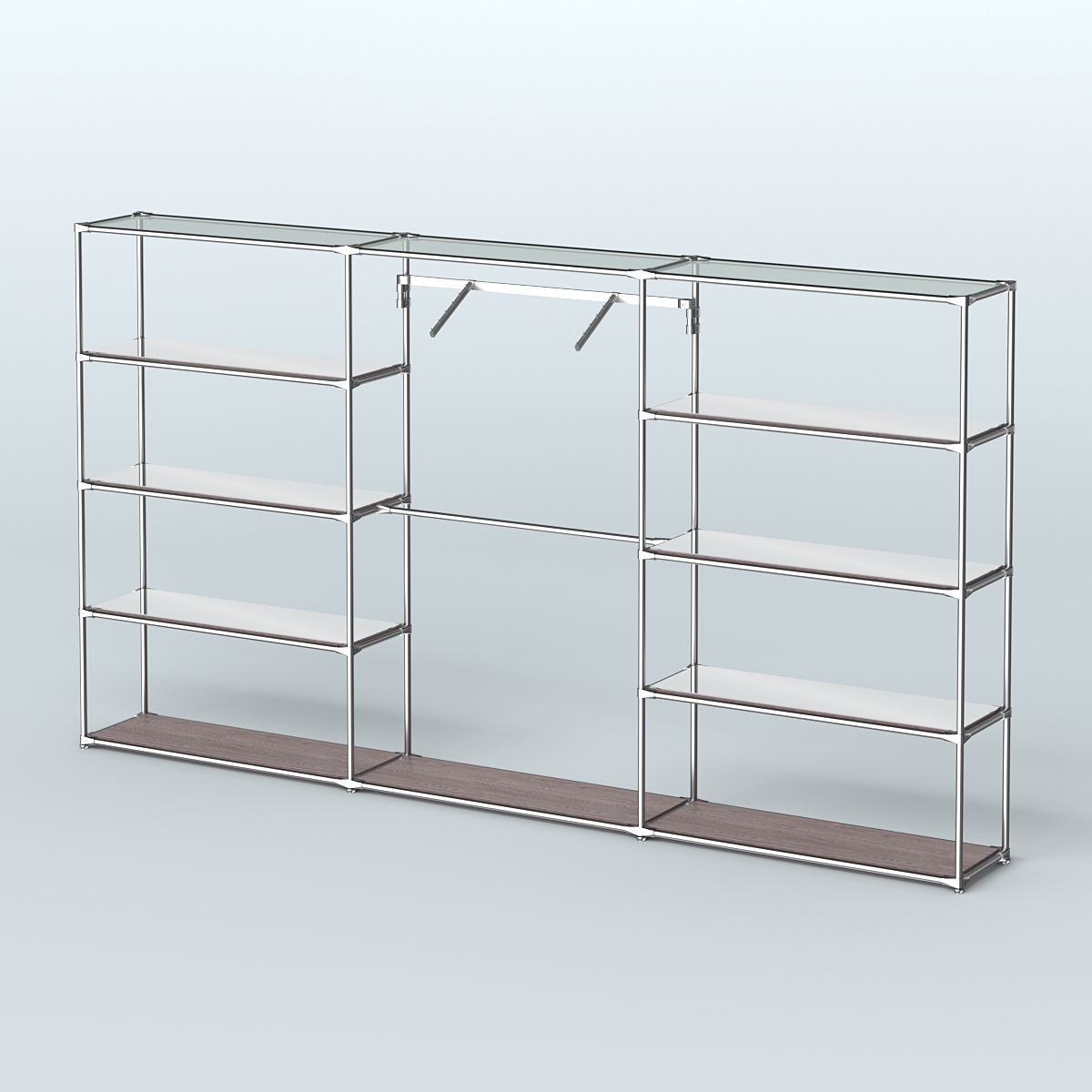 Торговая система ХРОМ без ДСП 3600 мм с зеркальными полками и поручнями №9 Ясень Анкор темный