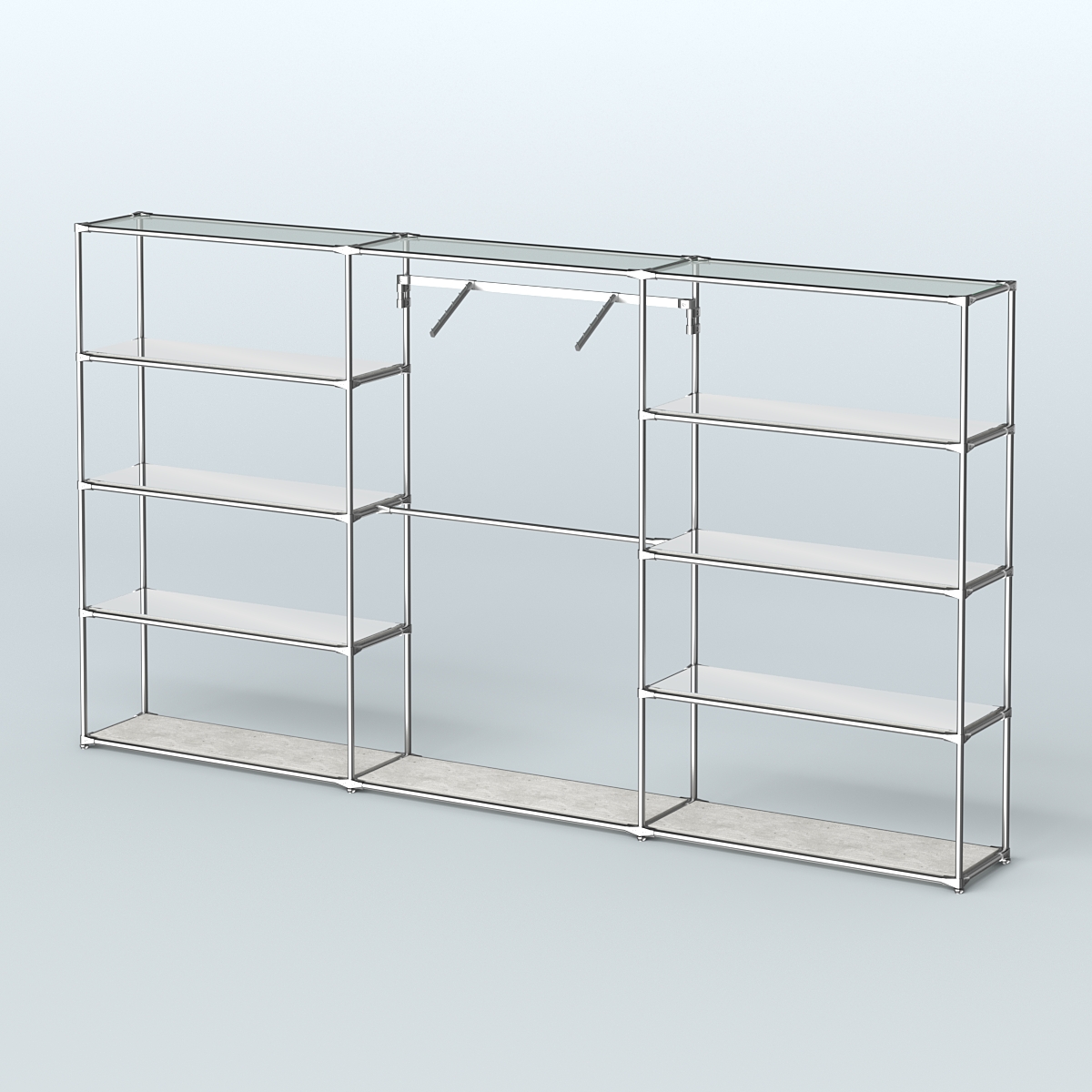 Торговая система ХРОМ без ДСП 3600 мм с зеркальными полками и поручнями №9 Метрополитан Грей