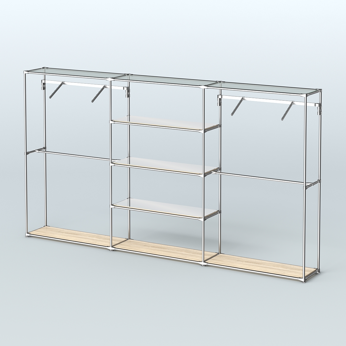 Торговая система ХРОМ без ДСП 3600 мм с зеркальными полками и поручнями №10 Дуб Сонома