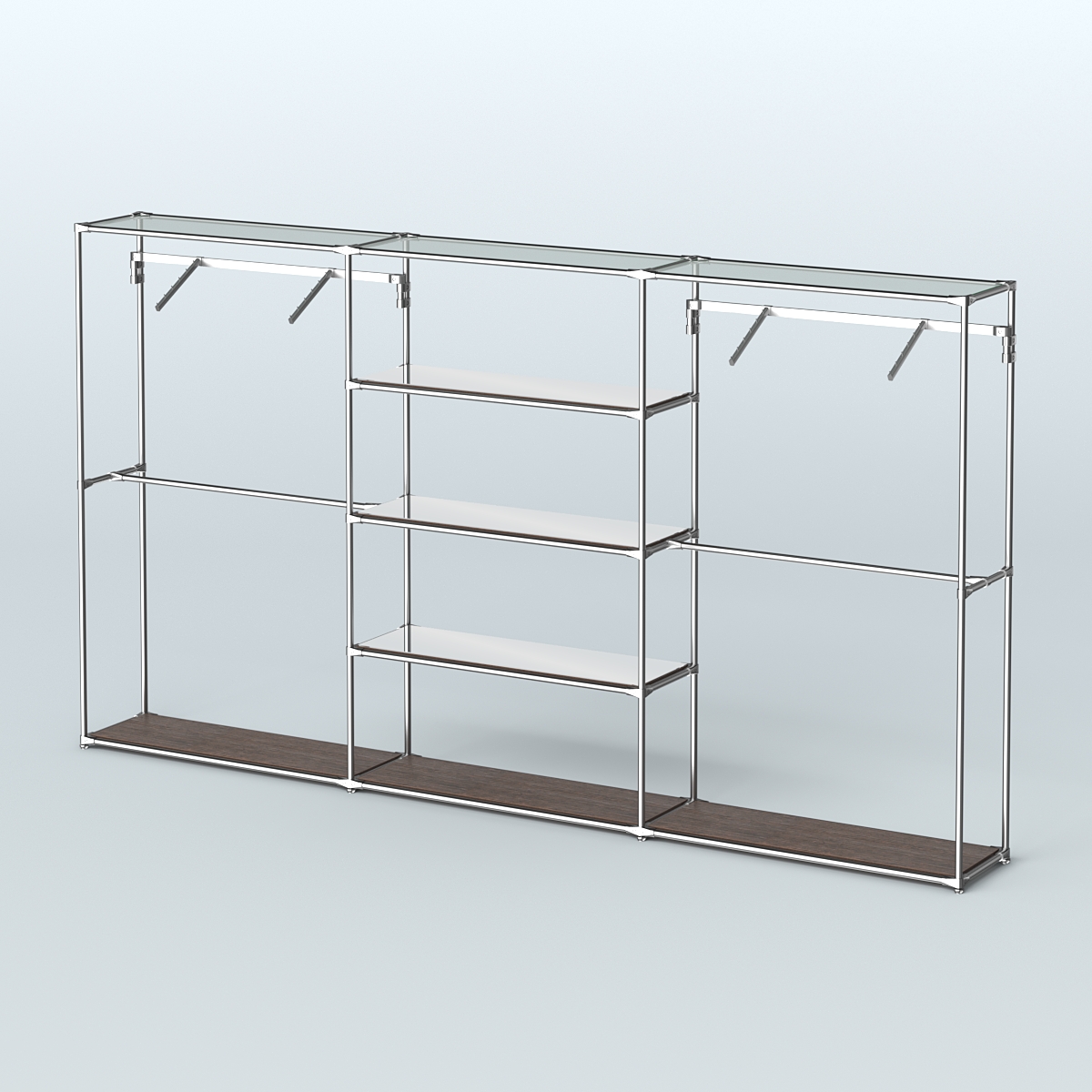 Торговая система ХРОМ без ДСП 3600 мм с зеркальными полками и поручнями №10 Дуб Венге