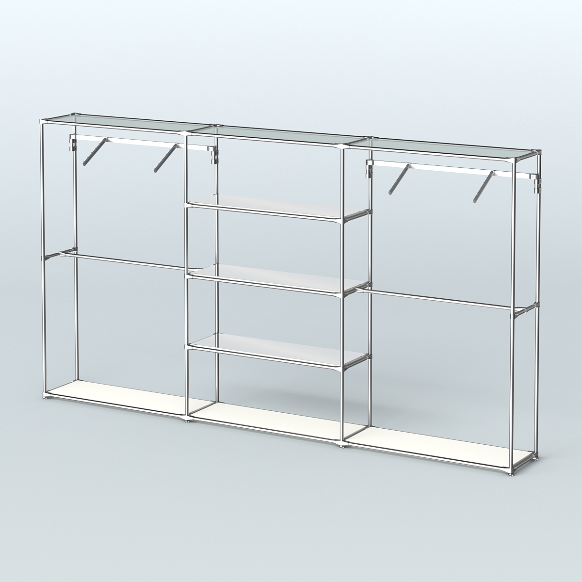 Торговая система ХРОМ без ДСП 3600 мм с зеркальными полками и поручнями №10 Белый