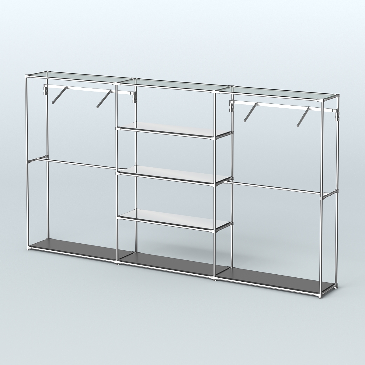 Торговая система ХРОМ без ДСП 3600 мм с зеркальными полками и поручнями №10 Черный