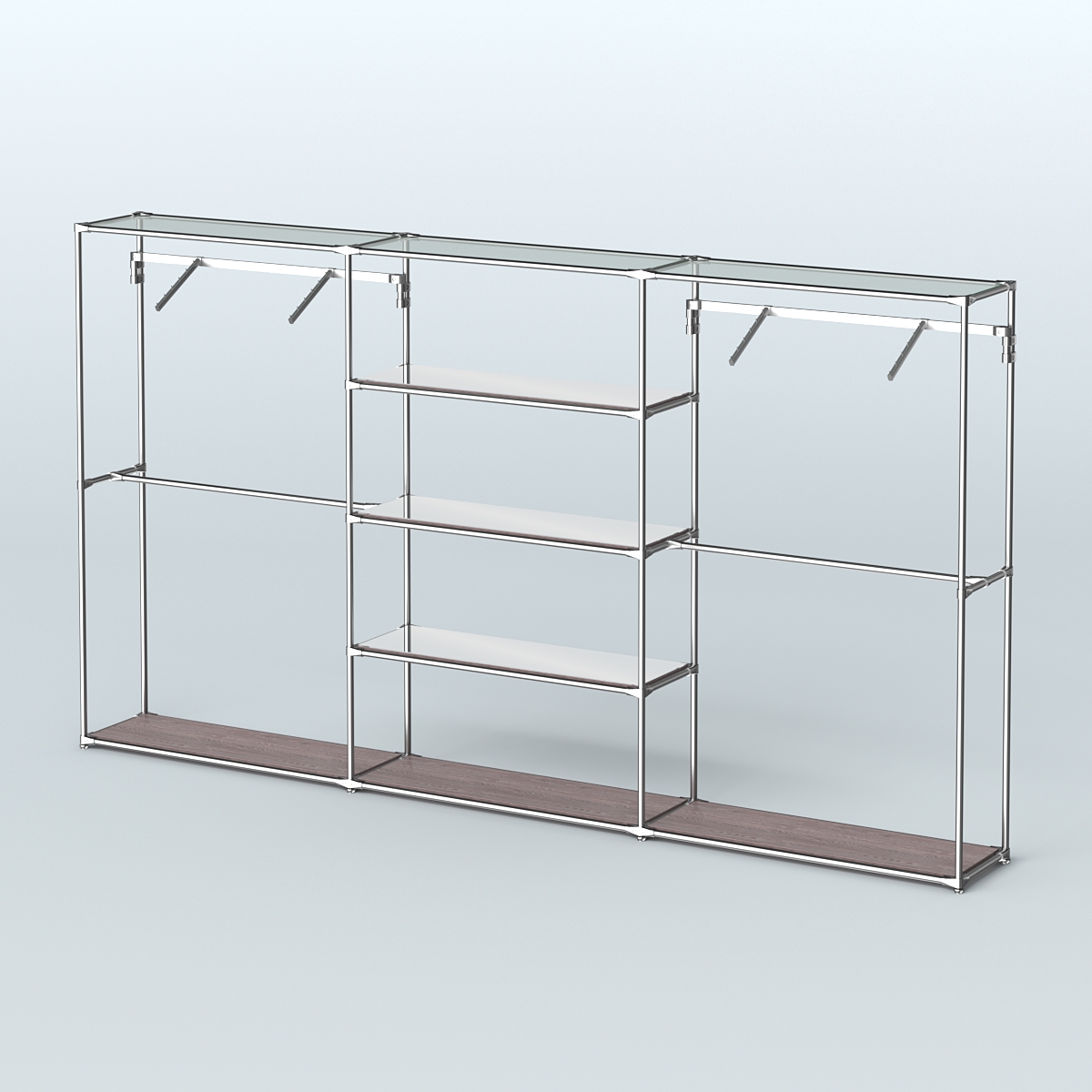 Торговая система ХРОМ без ДСП 3600 мм с зеркальными полками и поручнями №10 Ясень Анкор темный