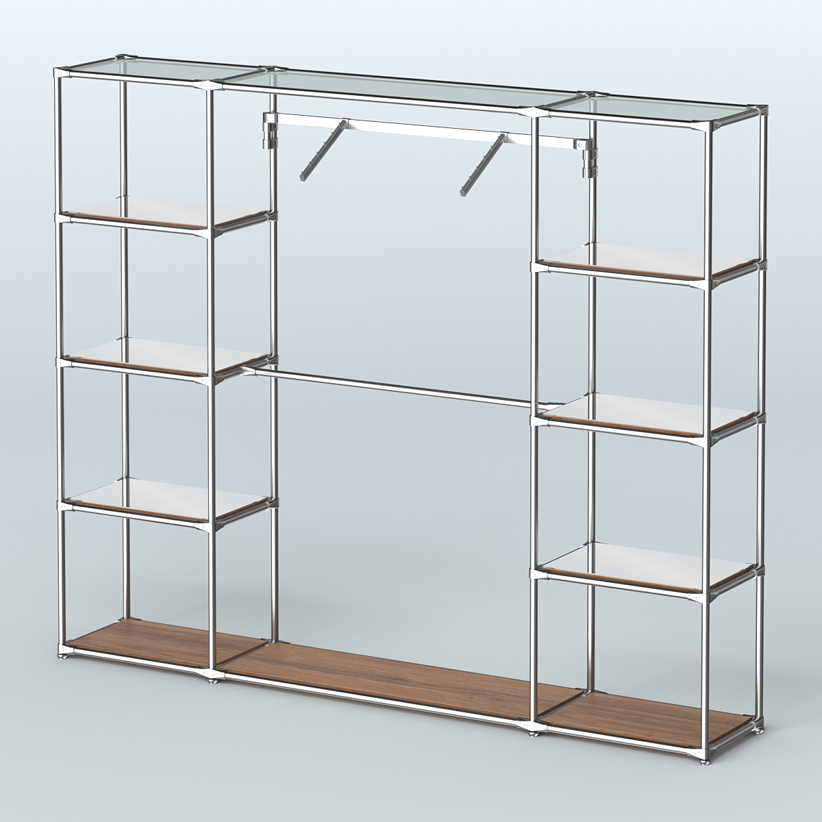 Торговая система ХРОМ без ДСП 2430 мм с зеркальными полками и поручнями №11 Орех