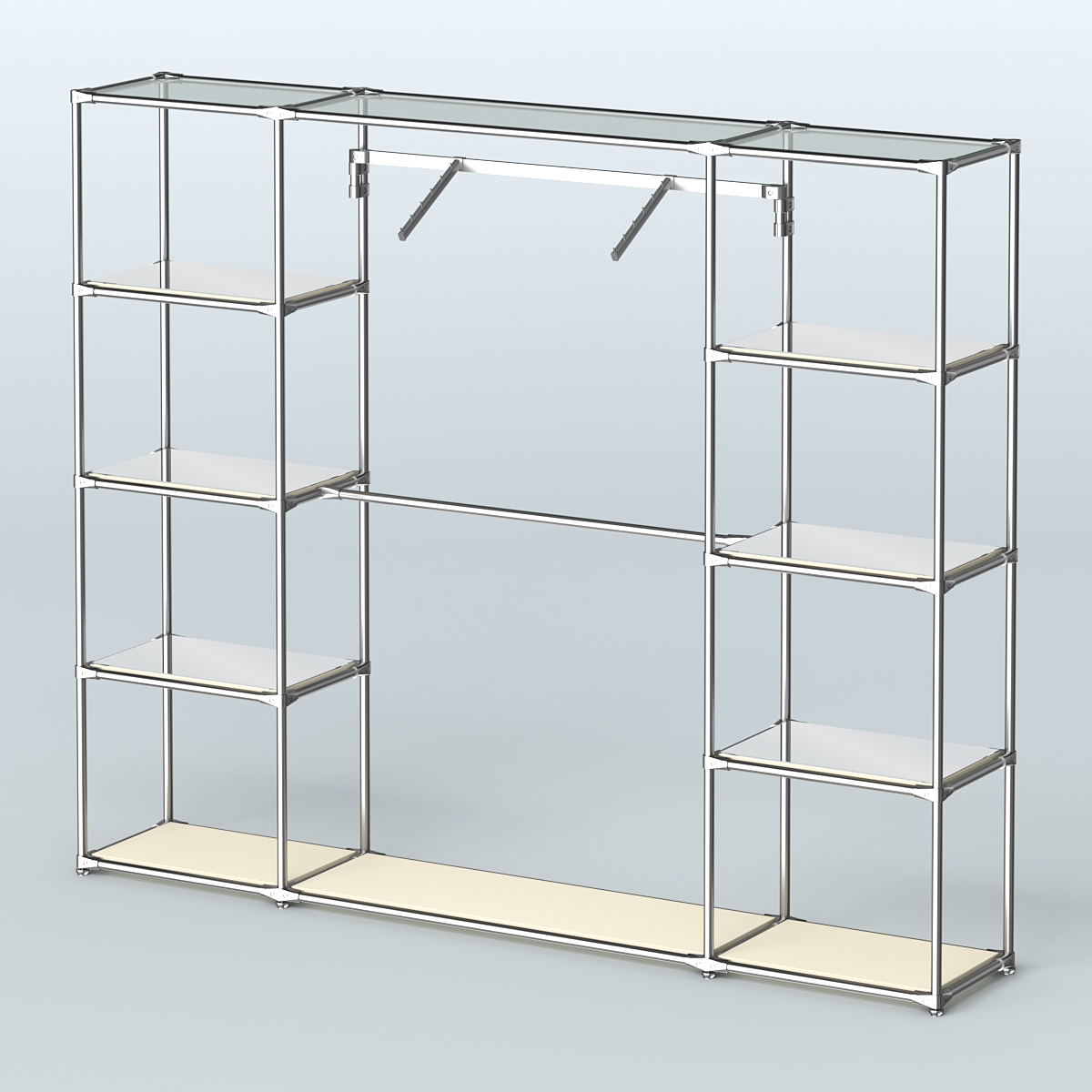 Торговая система ХРОМ без ДСП 2430 мм с зеркальными полками и поручнями №11 Крем Вайс