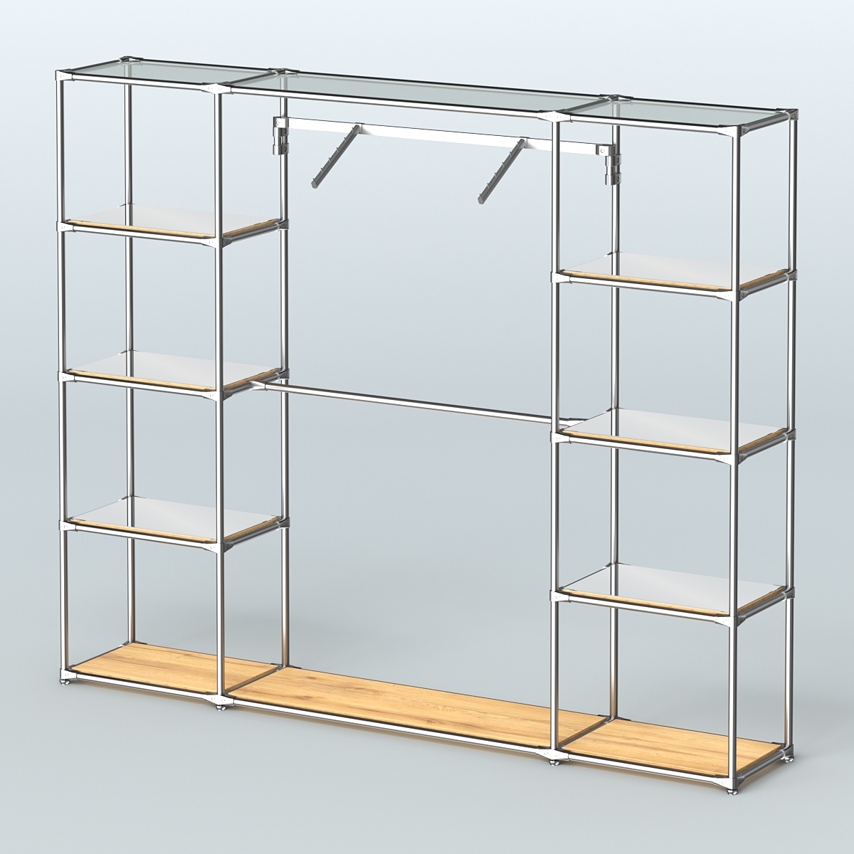 Торговая система ХРОМ без ДСП 2430 мм с зеркальными полками и поручнями №11 Дуб Золотистый