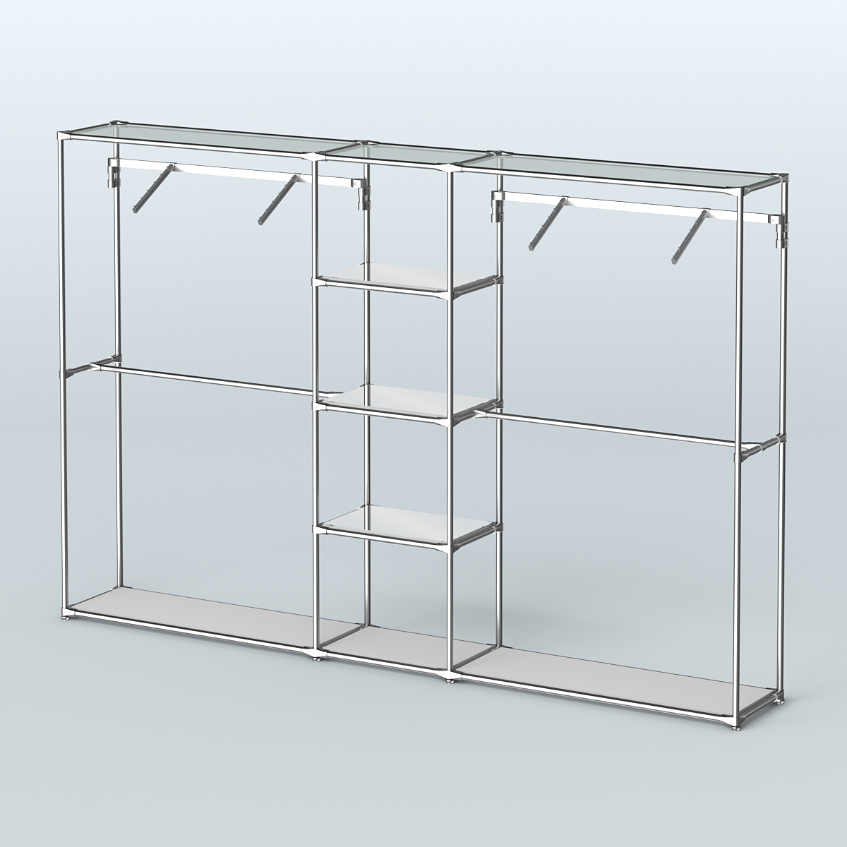 Торговая система ХРОМ без ДСП 3030 мм с зеркальными полками и поручнями №12 Серый