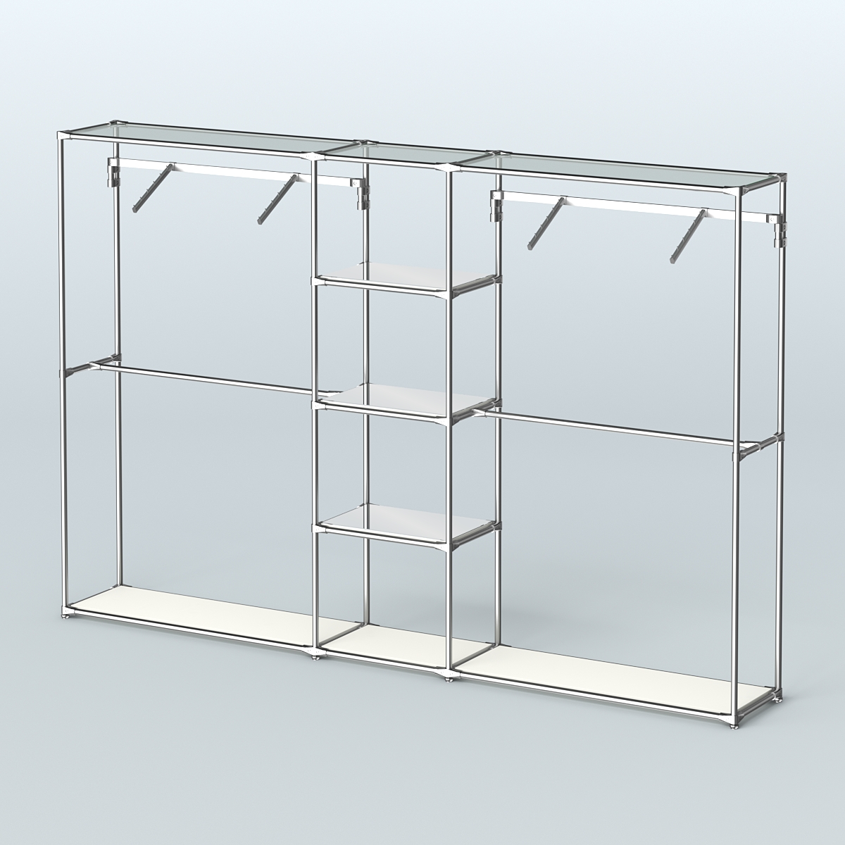 Торговая система ХРОМ без ДСП 3030 мм с зеркальными полками и поручнями №12 Белый