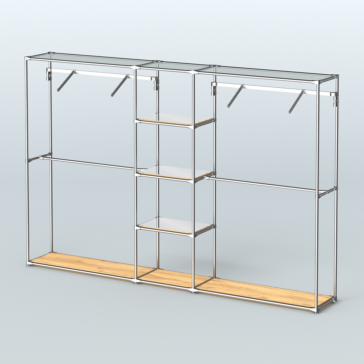 Торговая система ХРОМ без ДСП 3030 мм с зеркальными полками и поручнями №12 Дуб Золотистый