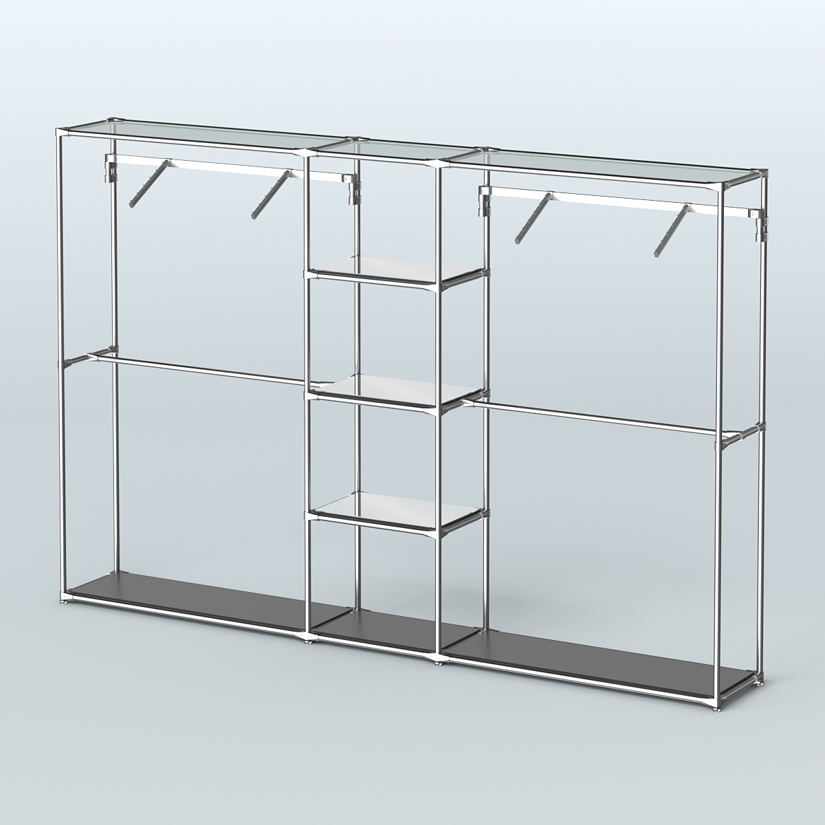 Торговая система ХРОМ без ДСП 3030 мм с зеркальными полками и поручнями №12 Черный