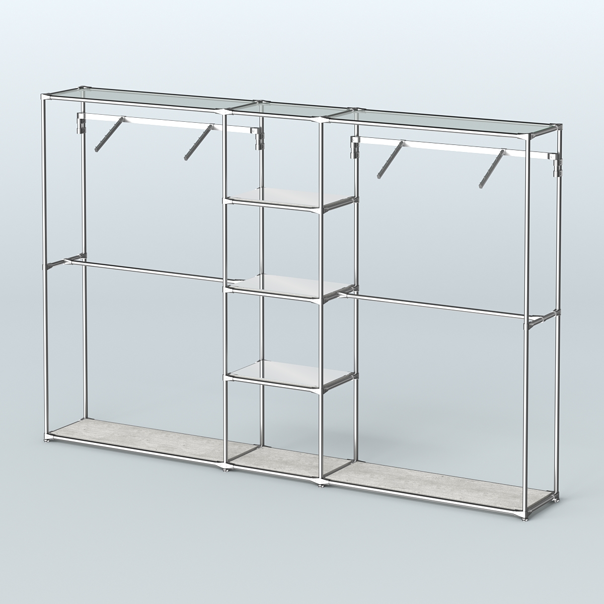 Торговая система ХРОМ без ДСП 3030 мм с зеркальными полками и поручнями №12 Метрополитан Грей