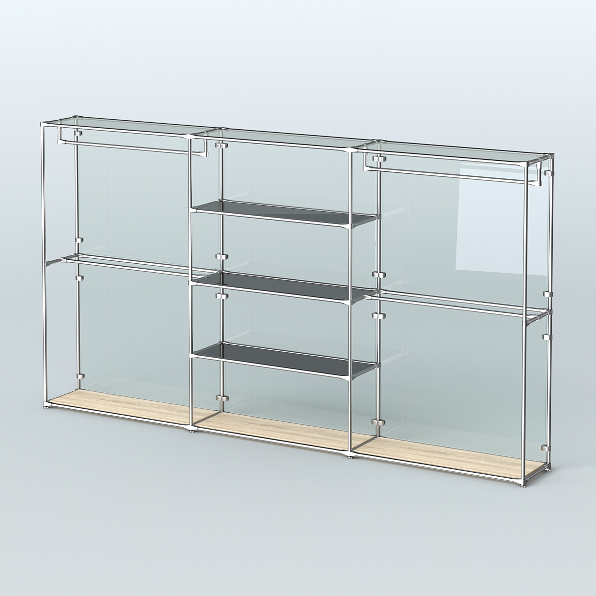 Торговая система ХРОМ (задняя стенка - стекло) 3600 мм с тонированными полками и поручнями №2 Дуб Сонома