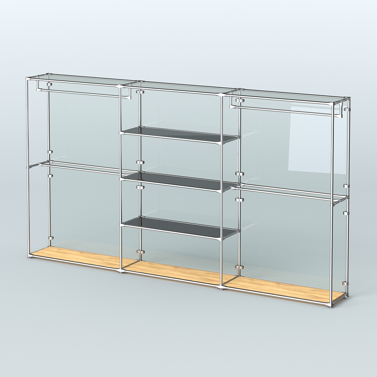 Торговая система ХРОМ (задняя стенка - стекло) 3600 мм с тонированными полками и поручнями №2 Дуб Золотистый