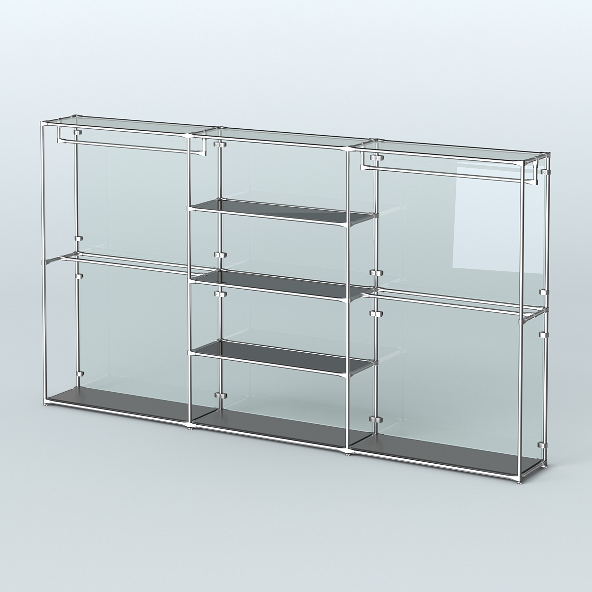 Торговая система ХРОМ (задняя стенка - стекло) 3600 мм с тонированными полками и поручнями №2 Черный