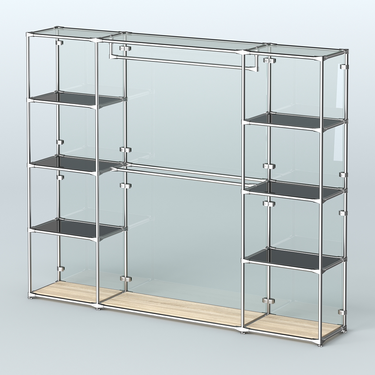 Торговая система ХРОМ (задняя стенка - стекло) 2430 мм с тонированными полками и поручнями №3 Дуб Сонома