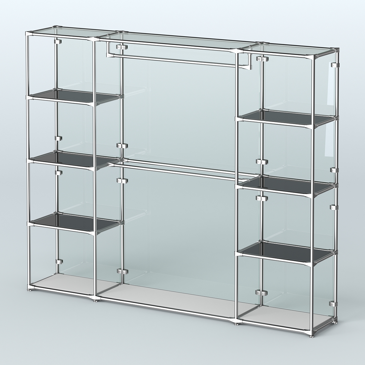 Торговая система ХРОМ (задняя стенка - стекло) 2430 мм с тонированными полками и поручнями №3 Серый