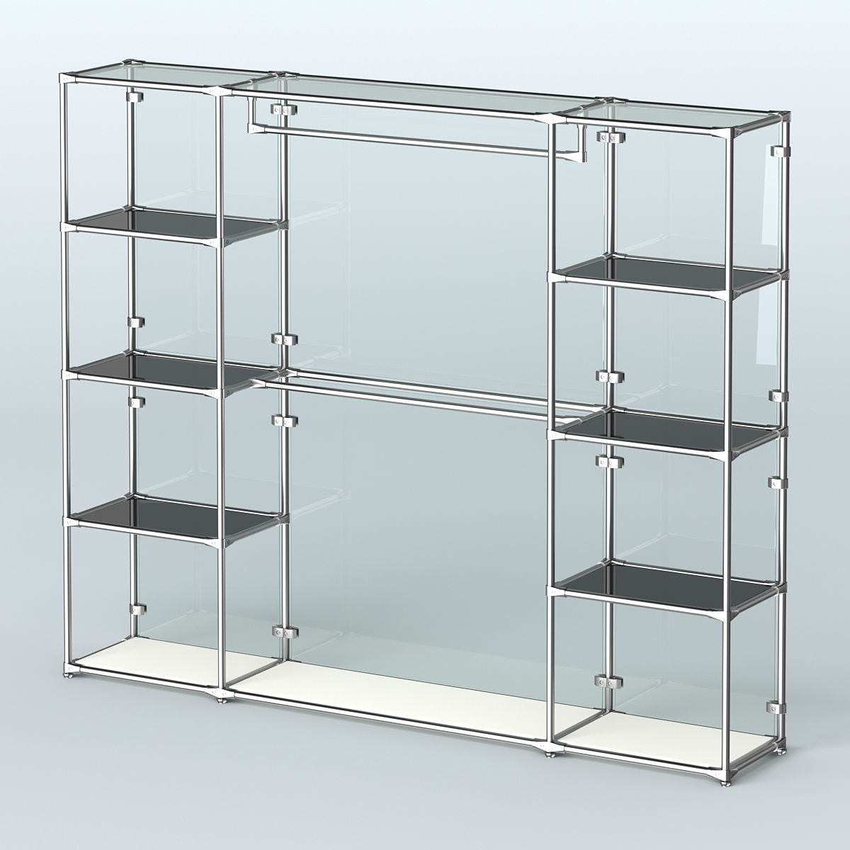 Торговая система ХРОМ (задняя стенка - стекло) 2430 мм с тонированными полками и поручнями №3 Белый