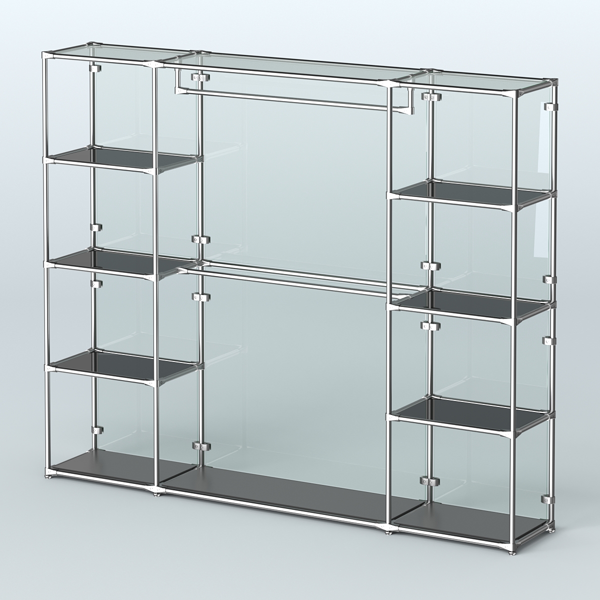 Торговая система ХРОМ (задняя стенка - стекло) 2430 мм с тонированными полками и поручнями №3 Черный