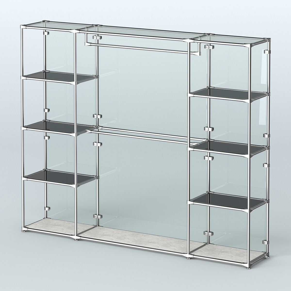 Торговая система ХРОМ (задняя стенка - стекло) 2430 мм с тонированными полками и поручнями №3 Метрополитан Грей