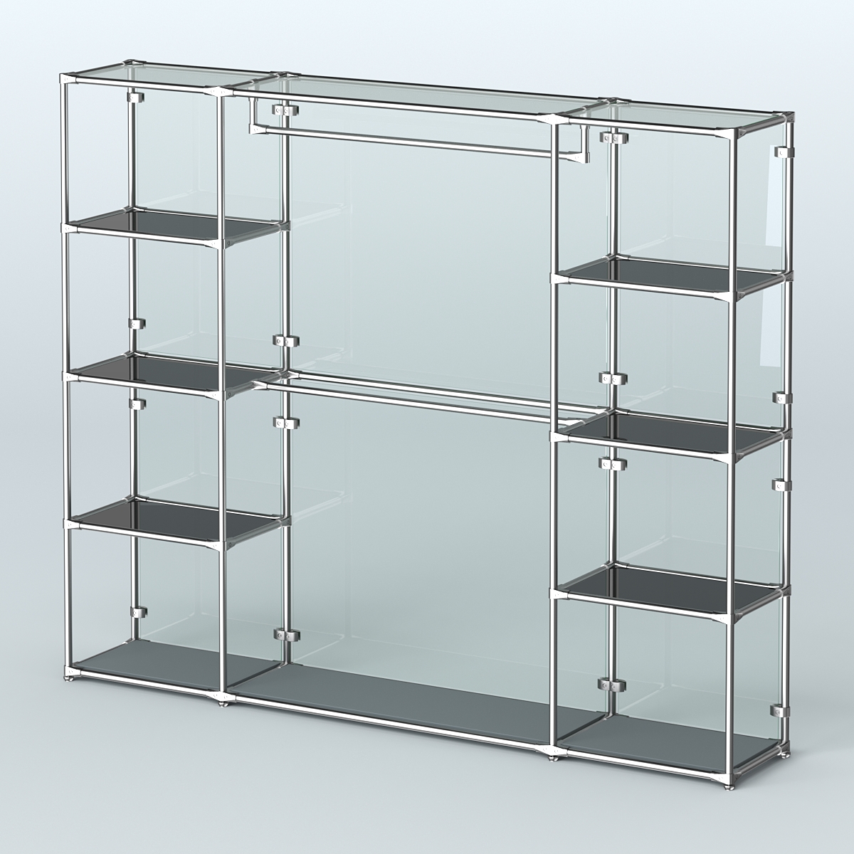 Торговая система ХРОМ (задняя стенка - стекло) 2430 мм с тонированными полками и поручнями №3 Темно-Серый