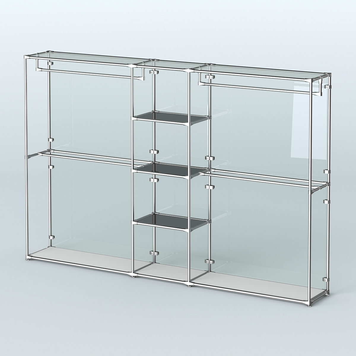 Торговая система ХРОМ (задняя стенка - стекло) 3030 мм с тонированными полками и поручнями №4 Серый