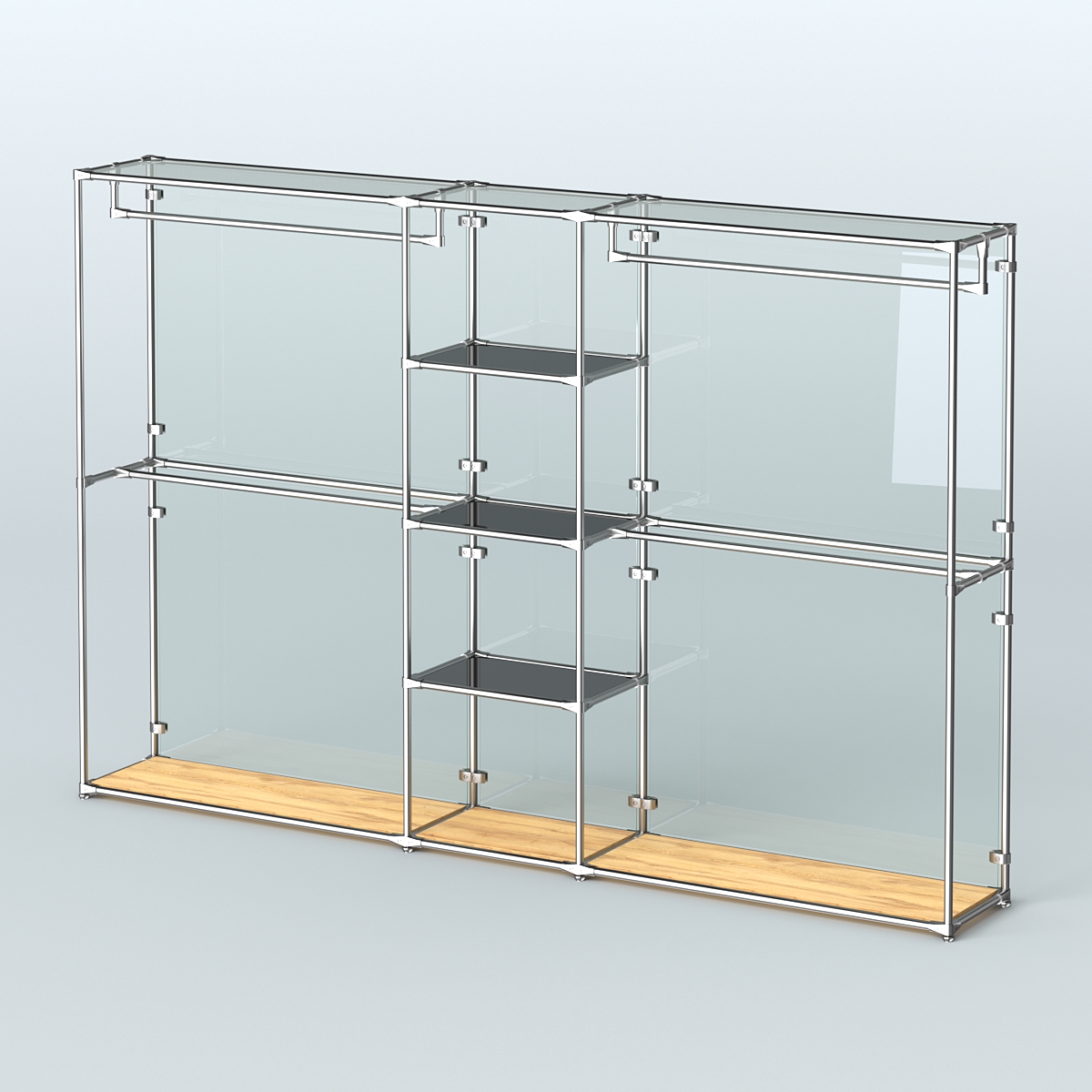 Торговая система ХРОМ (задняя стенка - стекло) 3030 мм с тонированными полками и поручнями №4 Дуб Золотистый