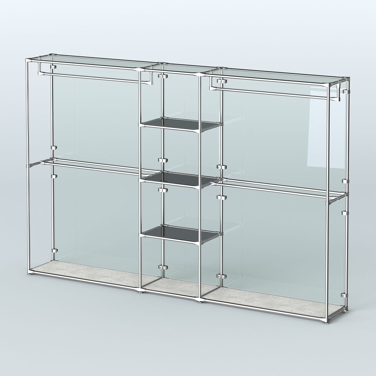 Торговая система ХРОМ (задняя стенка - стекло) 3030 мм с тонированными полками и поручнями №4 Метрополитан Грей