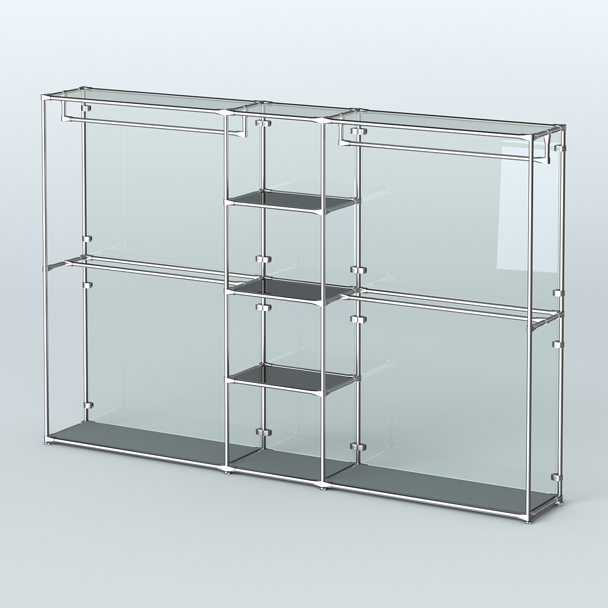 Торговая система ХРОМ (задняя стенка - стекло) 3030 мм с тонированными полками и поручнями №4 Темно-Серый